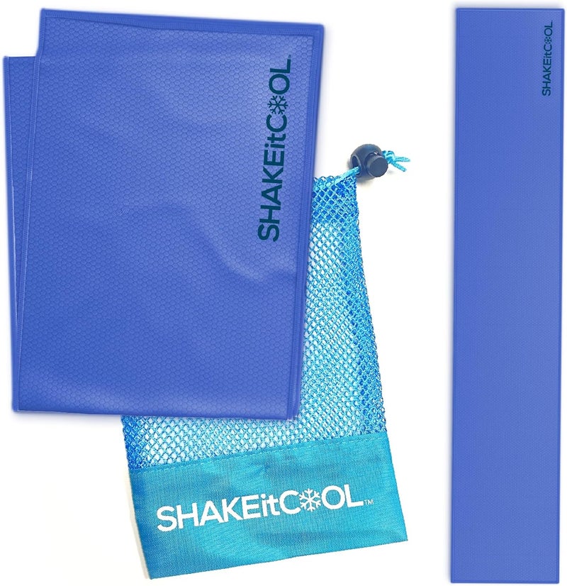 SHAKEitCOOL Original Cooling Towel – Be Cool in Style - Heat Relief, Soft, Lightweight, Sun Protection, Easy Clean - Perfect for Biking, Running, Yoga, Gym, Gardening - Blue - Image 1